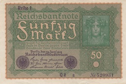 50 REICHSMARK Banknote 1919, Gute Erhaltung, Gefaltet - 50 Mark