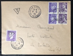 France Poche De Saint Nazaire 1945 Sur Lettre Pétain/ Mercure Surchargés Liberation & Gandon En Utilisation Taxe.. RR - War Stamps