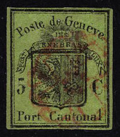 Oblitéré N° 3, 5c Noir Sur Vert, Port Cantonal Réparé, Aspect T.B. - Sonstige & Ohne Zuordnung