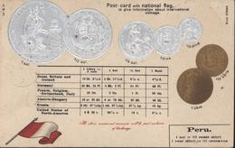 CPA Peru Post Card National Flag Information International Coinage Coin Pièce Monnaie Sol Libra Dine Dino HSM H.S.M. - Coins (pictures)