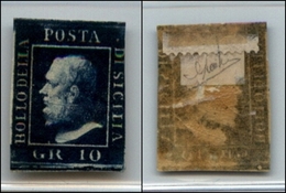 20347 ANTICHI STATI - SICILIA - 1859 - 10 Grana Indaco Nero (12a) - Corto A Destra (10.000) - Andere & Zonder Classificatie