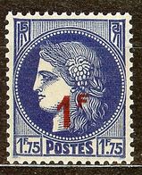SUPERBE CERES N°486 1F / 1F75 Bleu NEUF Avec GOMME** Cote 0,35 Euro - 1939-44 Iris