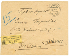 984 "SANTI QUARANTA" : 1914 50c Canc. SANTI-QUARANTA On Reverse Of REGISTERED Envelope To ATHENS(GREECE). RARE. Vvf. - Levant Autrichien