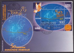 Yugoslavia 1998 Tour Du Danube, Cycling, Sport, 50 Anniversary Danube Commisssion, Block, Souvenir Sheet FDC - Brieven En Documenten