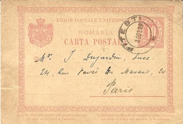 1899- C P E P 10 Bani   De PITESTI Pour Paris - Storia Postale