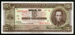 BOLIVIA BILLETES; 5 Bs 1945, CON SOBRE SELLO “EMISIÓN 1951”. - Bolivie