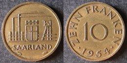 SARRE  10 Franken Ou Franc Sarrois 1954   SARRELAND Protectorat / Zone D'occupation Française En Allemagne   Port Offert - Autres & Non Classés