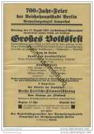 Flugblatt - Einladung Zur 700 Jahr Feier Der Reichshauptstadt Berlin - Verwaltungsbezirk Tempelhof - 17. August 1937 - Berlin