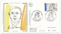 FRANCE => 6 Enveloppes FDC Soie - Série Des Poètes Français : Eluard, Breton, Ponge, Char, Prévert, Aragon - 1991 - 1990-1999