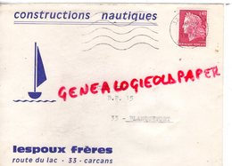 33 - CARCANS - BLANQUEFORT - ENVELOPPE LESPOUX FRERES -CONSTRUCTIONS NAUTIQUES-1970-ROUTE DU LAC - Deportes & Turismo