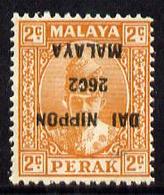 Malaya 1942-44, Japanese Occupation Of Perak, 2c Orange With Overprint Inverted Mounted Mint, - Occupation Japonaise