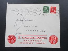 Norwegen 1932 Firmenbrief E. Galtung Dosvig Manufaktur Bergen Nach Zwonitz In Sachsen - Brieven En Documenten