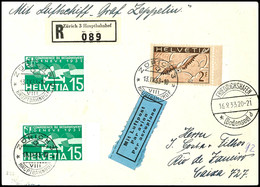 7352 Schweiz: 1933, 7. Südamerikafahrt, Auflieferung Friedrichshafen Bis Rio, R-Brief Aus ZÜRICH 13.IX. Mit Flugpostfran - Andere & Zonder Classificatie