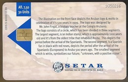 Telefoonkaart. Setar. 9350216. Aruba 500. - 1499 - 1999. Tradition With Vision. 30 Units. Afl,7.50 - Aruba