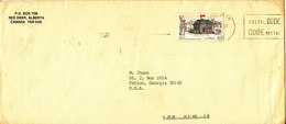 Canada Cover Sent To USA Red Deer 1987 Single Franked - Cartas & Documentos