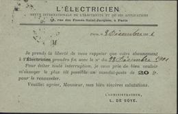 Entier CP Mouchon 10c Rouge Carton Vert Date 131 Storch A21 Repiquage Commercial Abonnement Journal L’Électricien Paris - Bijgewerkte Postkaarten  (voor 1995)