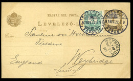 96700 BUDAPEST 1897. Kiegészített Díjjegyes Levlap Weybridge, Angliába Küldve  /  BUDAPEST 1897 Uprated Stationery P.car - Oblitérés