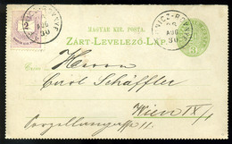 96726 LEDNICZ ROVNYE  1896. Kiegészített, Zárt Díjjegyes Levlap Bécsbe  /  LEDNICZ ROVNYE 1896 Uprated Sealed Stationery - Oblitérés