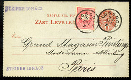 96706 LOSONC 1892. Kiegészített Díjjegyes Zárt Levlap Párizsba Küldve. Szép!  /  LOSONC 1892 Uprated Stationery Sealed P - Oblitérés