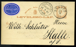 96720 BRASSÓ 1881. Díjjegyes Levlap , Céges Levélzáróval Halle-ba Küldve. Szép!  /  BRASOV 1881 Stationery P.card Corp.  - Oblitérés