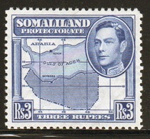 Somaliland Protectorate 1938 George VI Single Three Rupee Blue Stamp. - Somaliland (Protectorate ...-1959)