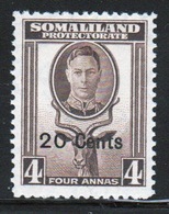 Somaliland Protectorate 1951 George VI Single Four Anna Sepia Stamp. - Somaliland (Protectorate ...-1959)
