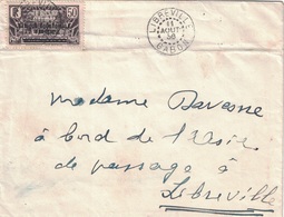 GABON - LIBREVILLE - 11 AOUT 1936 - N°9 SEUL SUR LETTRE POUR LIBREVILLE A BORD DU PAQUEBOT ASIE. - Lettres & Documents