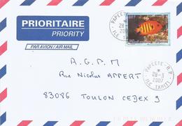 French Polynesia 2007 Papeete Flame Angelfish Centropyge Loriculus Fish Cover - Storia Postale