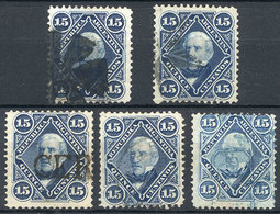 199 ARGENTINA: GJ.40 + 41, 1867 15c. San Martín, 5 Examples With Different Cancels ( - Otros & Sin Clasificación