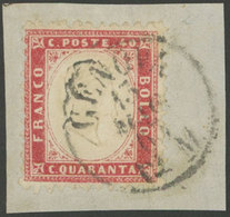 942 ITALY: Sc.20, 1862 40c. Rose-red, On Fragment With Cancel Of Genova, Very Fine Q - Sin Clasificación