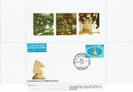 1984-CE-21 CUBA 1982 (LG1451) UNFOLDED AEROGRAMME CHESS AJEDREZ SPECIAL CANCEL 1984. CLAUSURA TORNEO RADIO REBELDE. - Briefe U. Dokumente