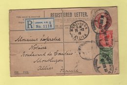 Londres - Lettre Recommandee Pour Montlucon Allier - 1916 - Covers & Documents