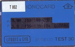 NEDERLAND LANDIS&GYR * SODECO * TEST CARD NR T-002  "9" ONGEBRUIKT *  MINT - [4] Test & Services