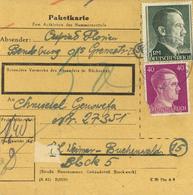 KZ-Post 1944 Paketkarte Von Bendsburg In Das KZ Buchenwald, Rückseitiger Vermerk über Die Weiterleitung Nach Altenburg,  - Judaika
