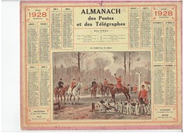 CALENDRIER - ALMANACH POSTES Et TELEGRAPHES 1928 - Au Rendez Vous De Chasse à Courre - Departement NORD Avec Carte Compl - Grand Format : 1921-40