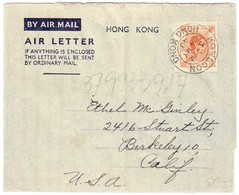 40 Cent Airogramm Von Kowloon Nach Berkeley Californien; In Der Mitte Faltspur - Lettres & Documents