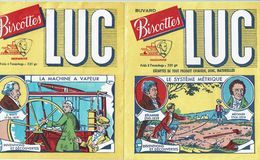 2 Buvards Biscottes LUC - Inventions & Découvertes (Le Système Métrique Et La Machine à Vapeur) - I