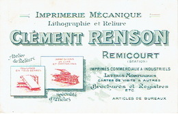 REMICOURT 1914 Carte Publicitaire  IMPRIMERIE MECANIQUE CLEMENT RENSON - Lithographie & Reliure - Remicourt