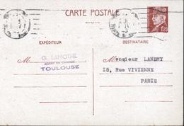 Entier CP 1.2 Pétain Oblitéré Toulouse 11 11 43 Machine à Affranchir RBV Caviardée Absence Texte G Lamothe Agent Change - Cartes Postales Types Et TSC (avant 1995)