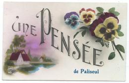 N°7 ANCIENNE CARTE FANTAISIE UNE PENSEE DE PALISEUL, MAISONS, FLEURS, PROVINCE DE LUXEMBOURG, BELGIQUE - Paliseul