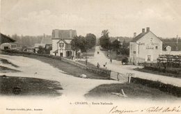 CPA - CHAMPS (89) - Aspect Du Café -Hôtel De La Gare Et De La Route Nationale En 1906 - Champs Sur Yonne