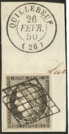 No 3j, Gris-noir, Obl Grille Sur Petit Fragment Avec Cad Quillebeuf Fév 50, Jolie Pièce. - TB - 1849-1850 Ceres