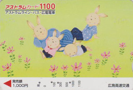 Carte Japon - ANIMAL - Famille LAPIN 1100 - Peinture Naïve  - RABBIT Japan Prepaid Card - KANINCHEN  - FR 284 - Lapins