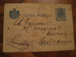 BUCHAREST 1896 To Lauxanne Switzerland Postal Stationery Card ROMANIA - Lettres & Documents