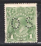 George V Heads  1d. Green - No Watermark SG O87 OS Perfin - Officials