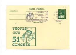 ENTIER BEQUET REPIQUE 51 EME CONGRES PHILAT. FEDERAL à TROYES 1978 - Overprinter Postcards (before 1995)