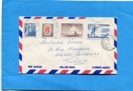 Marcophilie-lettre -CANADA- Lettre - Pour Tunisie -cad -1957-HANNA- 4 Stamps =25ct- - Storia Postale