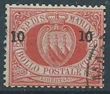 1892 SAN MARINO USATO SOPRASTAMPATO 10 CENT - RR13942-2 - Usados