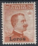 1917 EGEO LERO EFFIGIE 20 CENT VARIETà DOPPIA SOPRASTAMPA MH * - RR12392 - Egée (Lero)