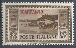 1932 EGEO SCARPANTO GARIBALDI 1,75 LIRE MH * - RR12417 - Egée (Scarpanto)